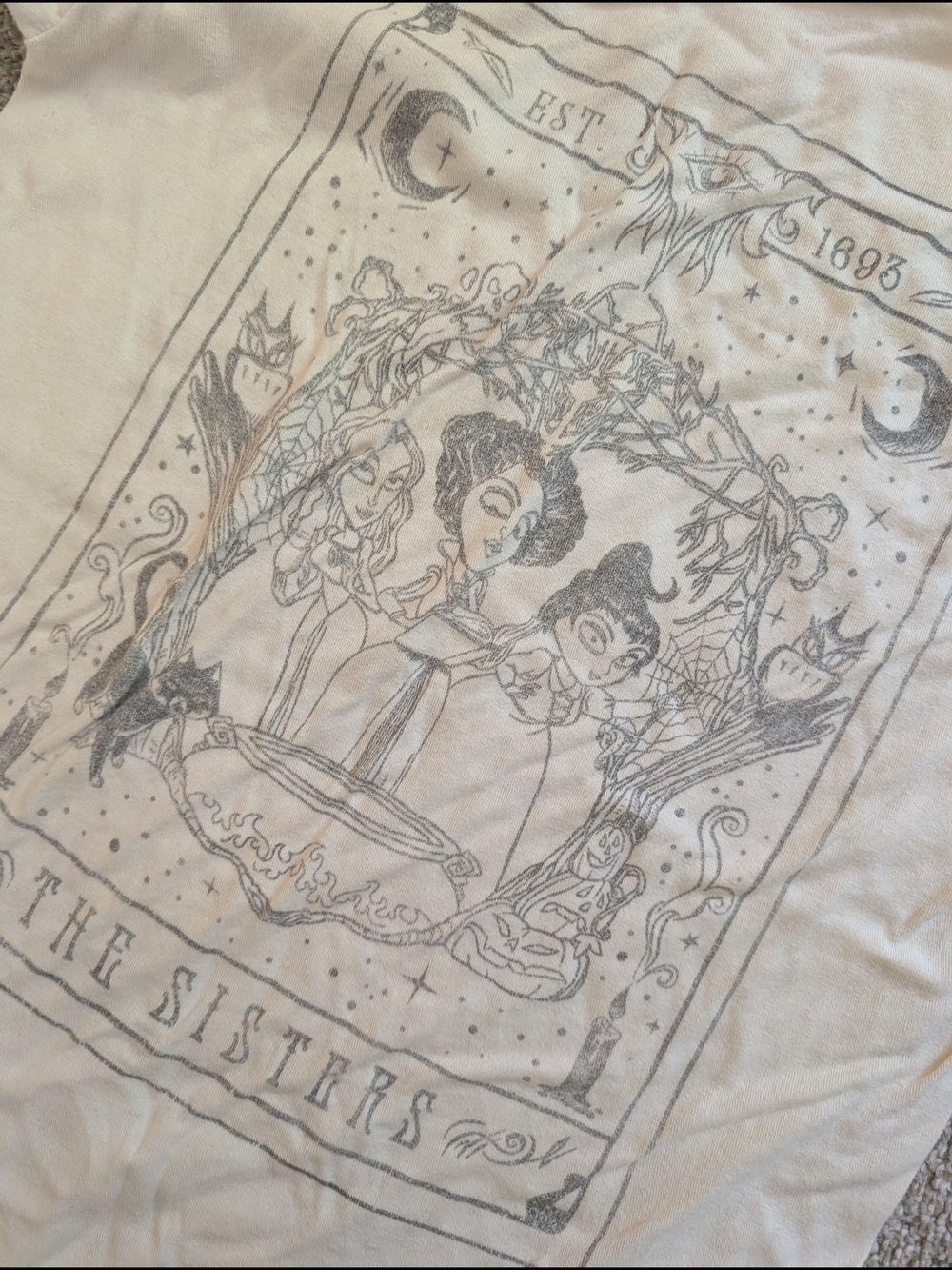 Disney Cream Graphic 'The Sisters' Witch Illustration Tshirt